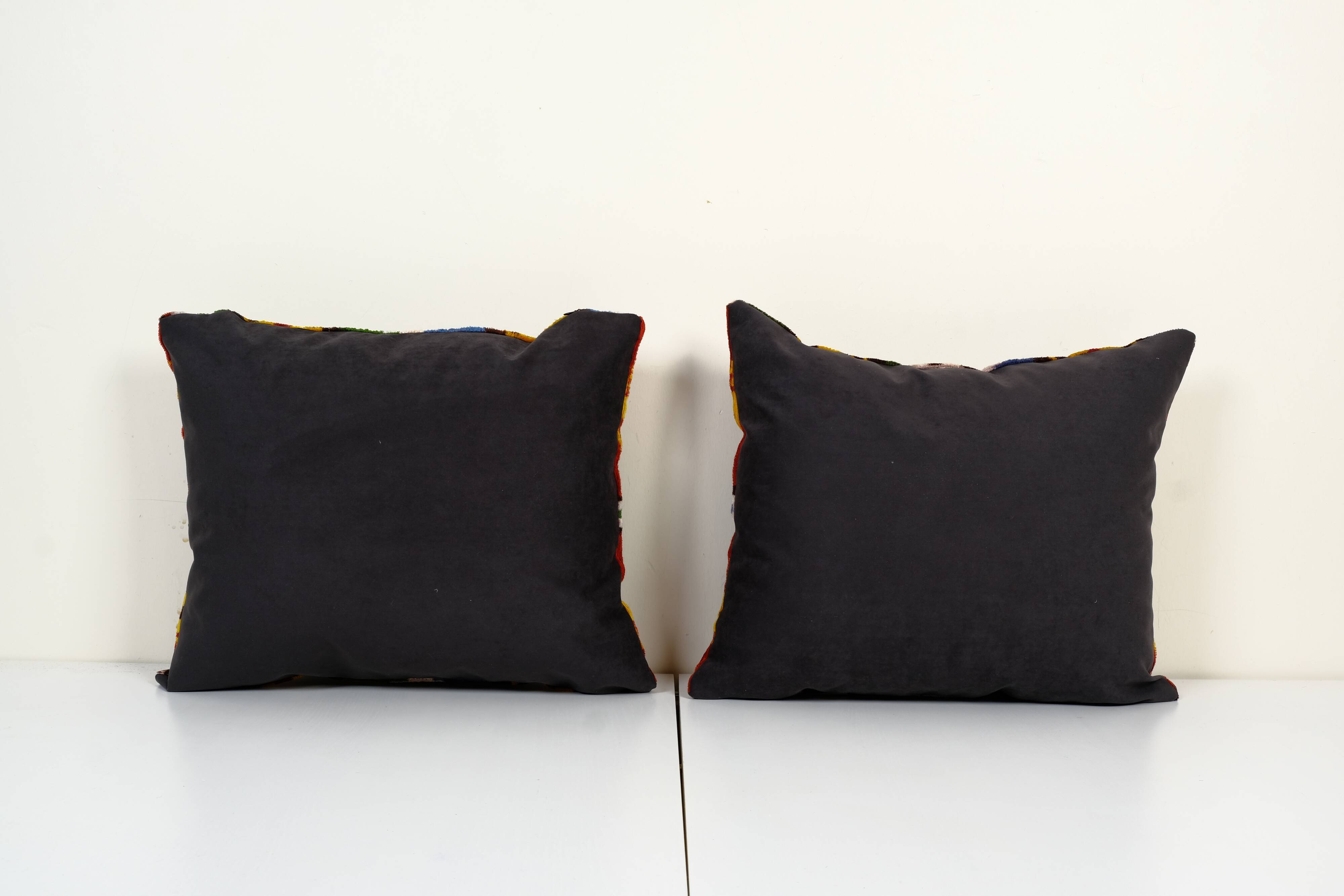 Set of two 16" x 20" ikat velvet pillow covers