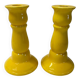 Set of 2 vintage yellow ceramic candle holders