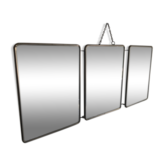 Miroir triptyque barbier gris vintage 1960 - 30 x 77