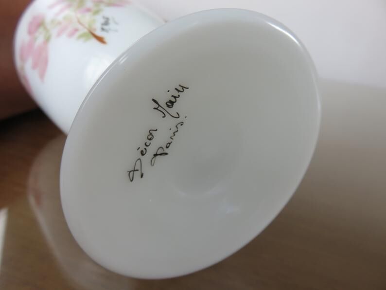 Opaline vase floral pattern, signed, 60s 70s