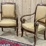 Pair of Restoration armchairs in mahogany from the end of the 19th century (fabric defects)