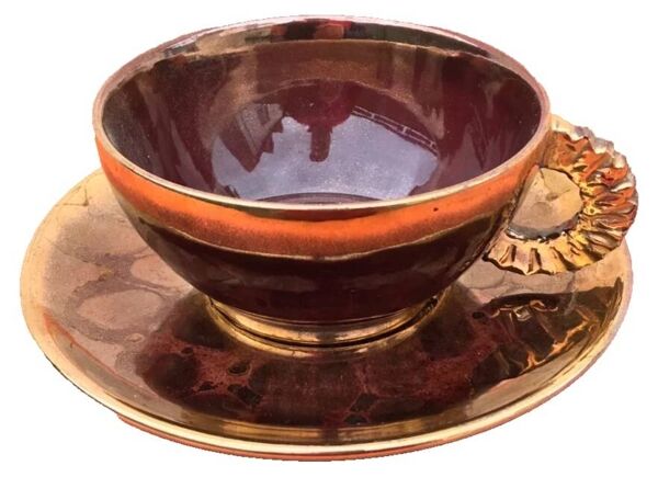 Tasse et soucoupe à déjeuner en céramique dans le style Vallauris, années 1960