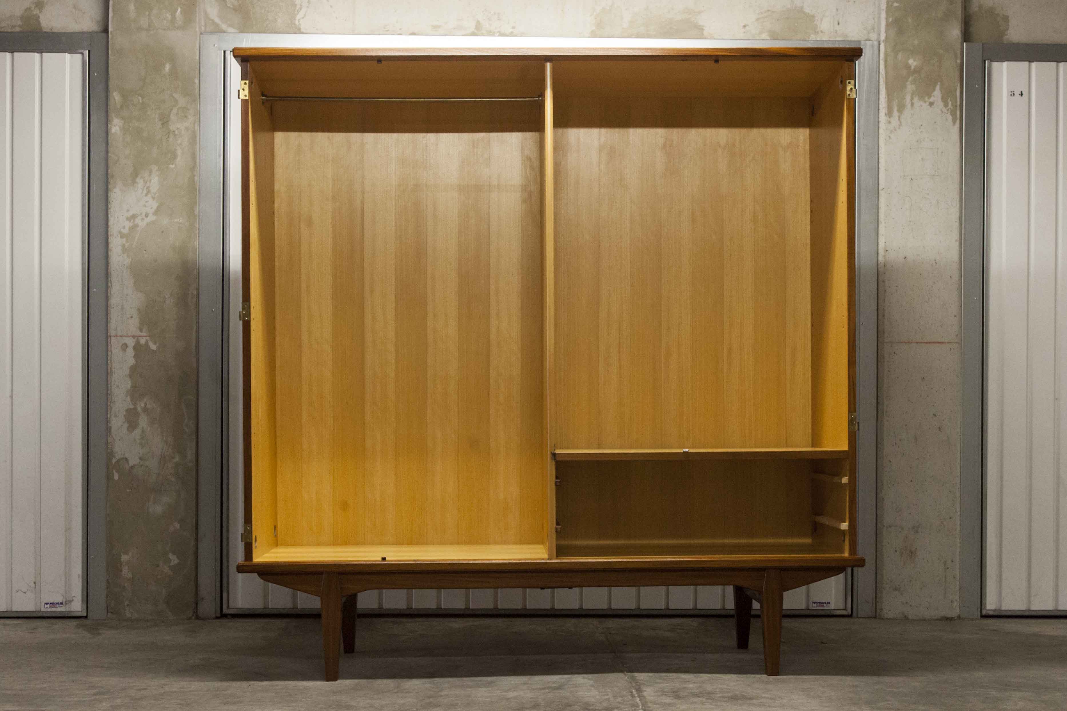 Scandinavian teak cabinet 4 doors 2+1 drawers wardrobe 1960