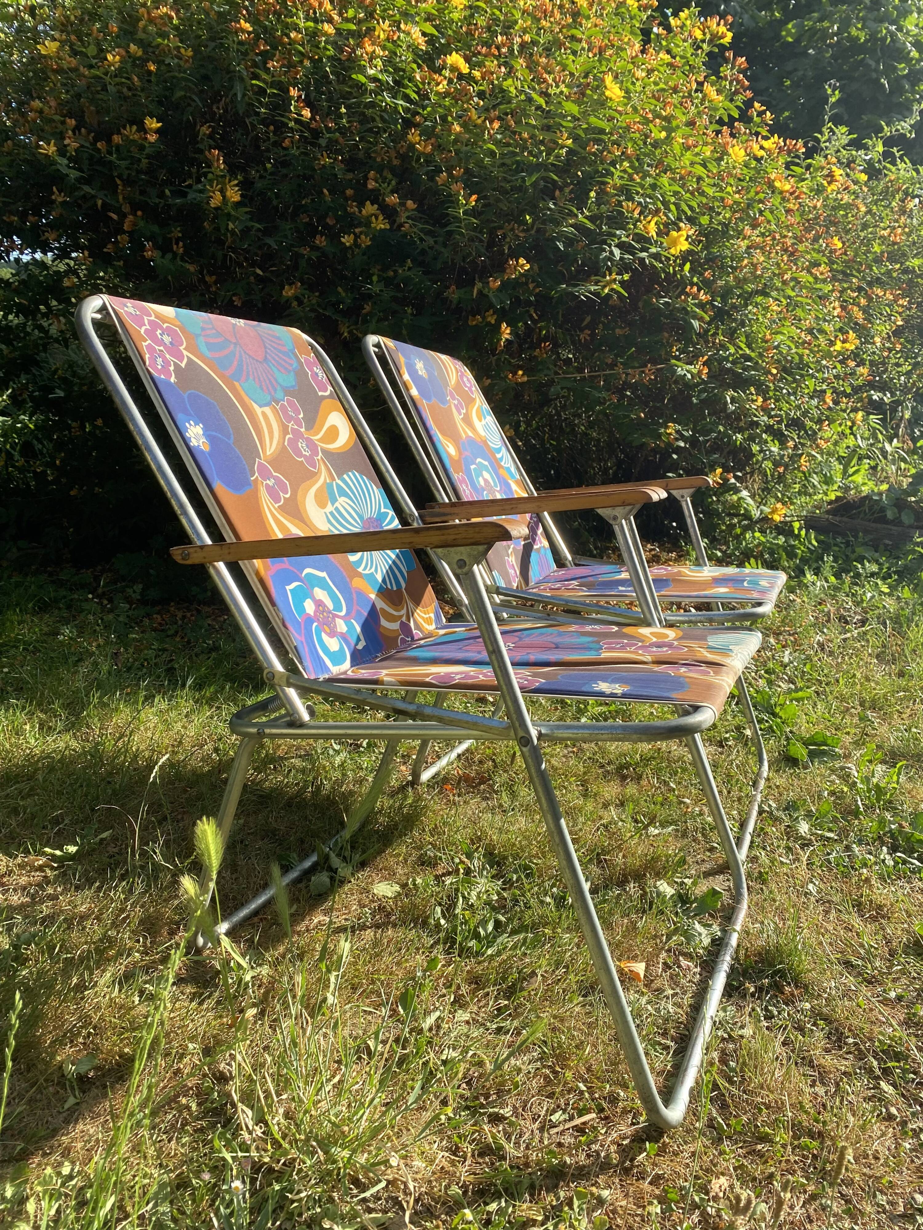 70s folding camping chairs, patio garden chairs