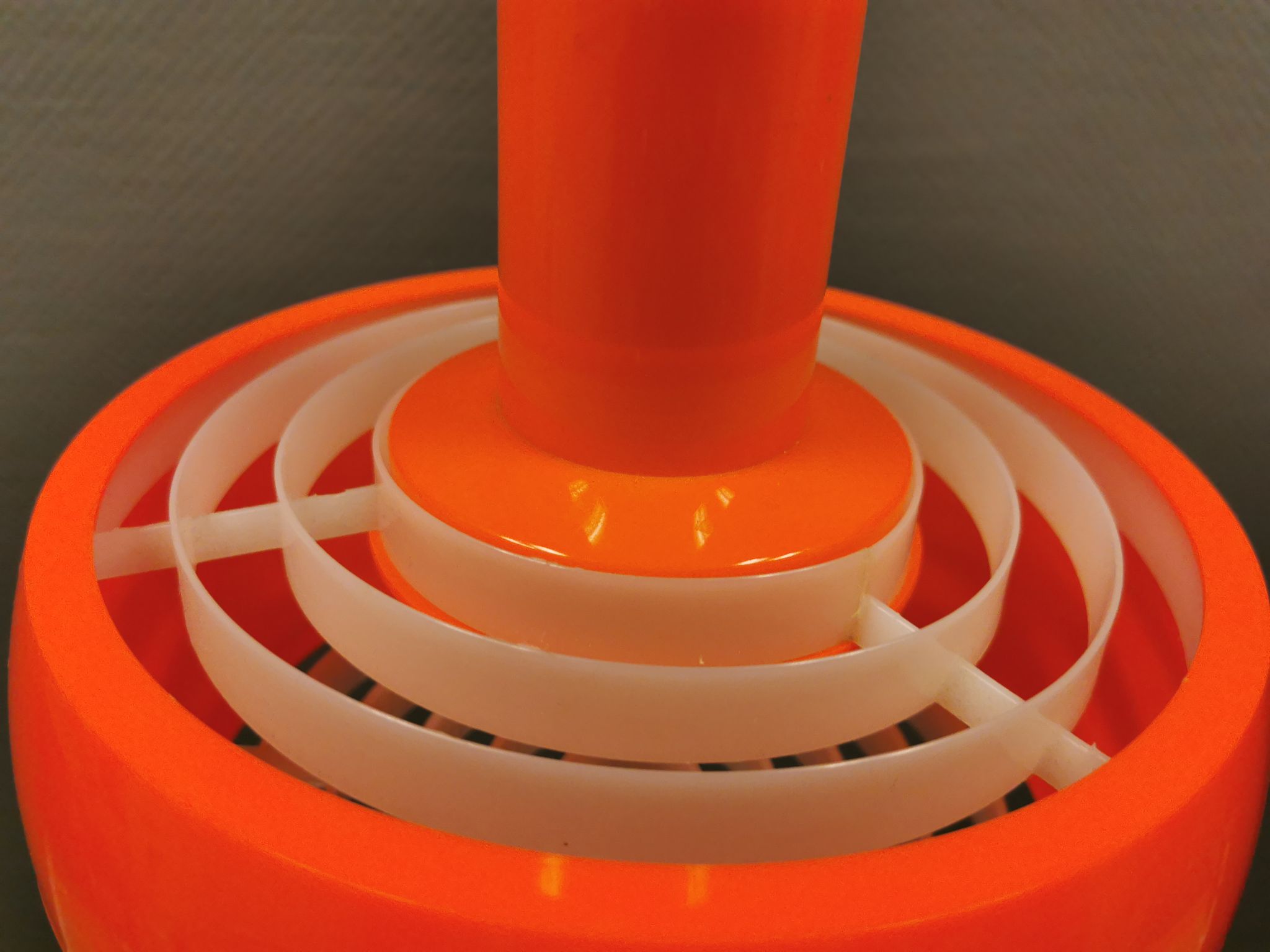 Hanging lamp, designed by Bent Karlby for Schrøder Kemi Denmark 1970s. Made of orange ABS plastic