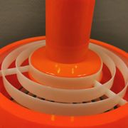 Hanging lamp, designed by Bent Karlby for Schrøder Kemi Denmark 1970s. Made of orange ABS plastic