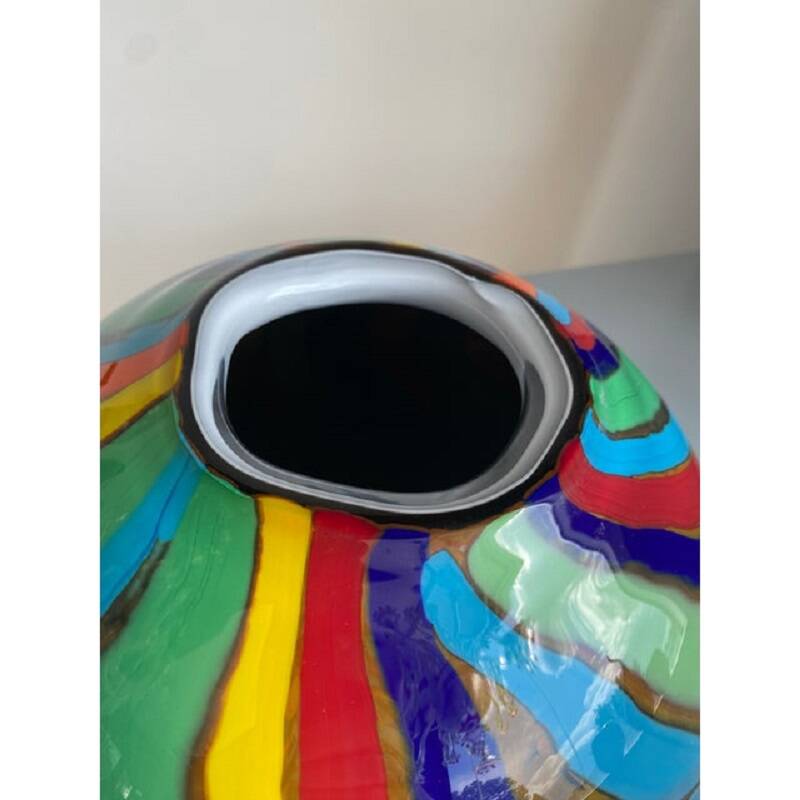 Contemporary abstarct vase with multicolored reeds in murano glass