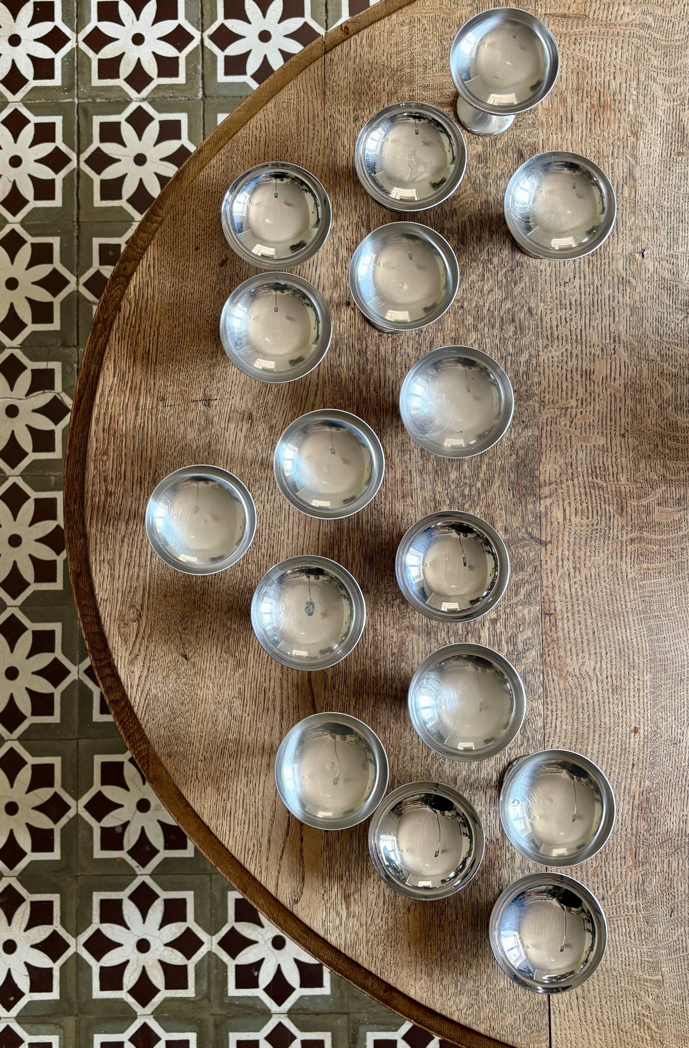 Set of 16 vintage stainless steel dessert cups