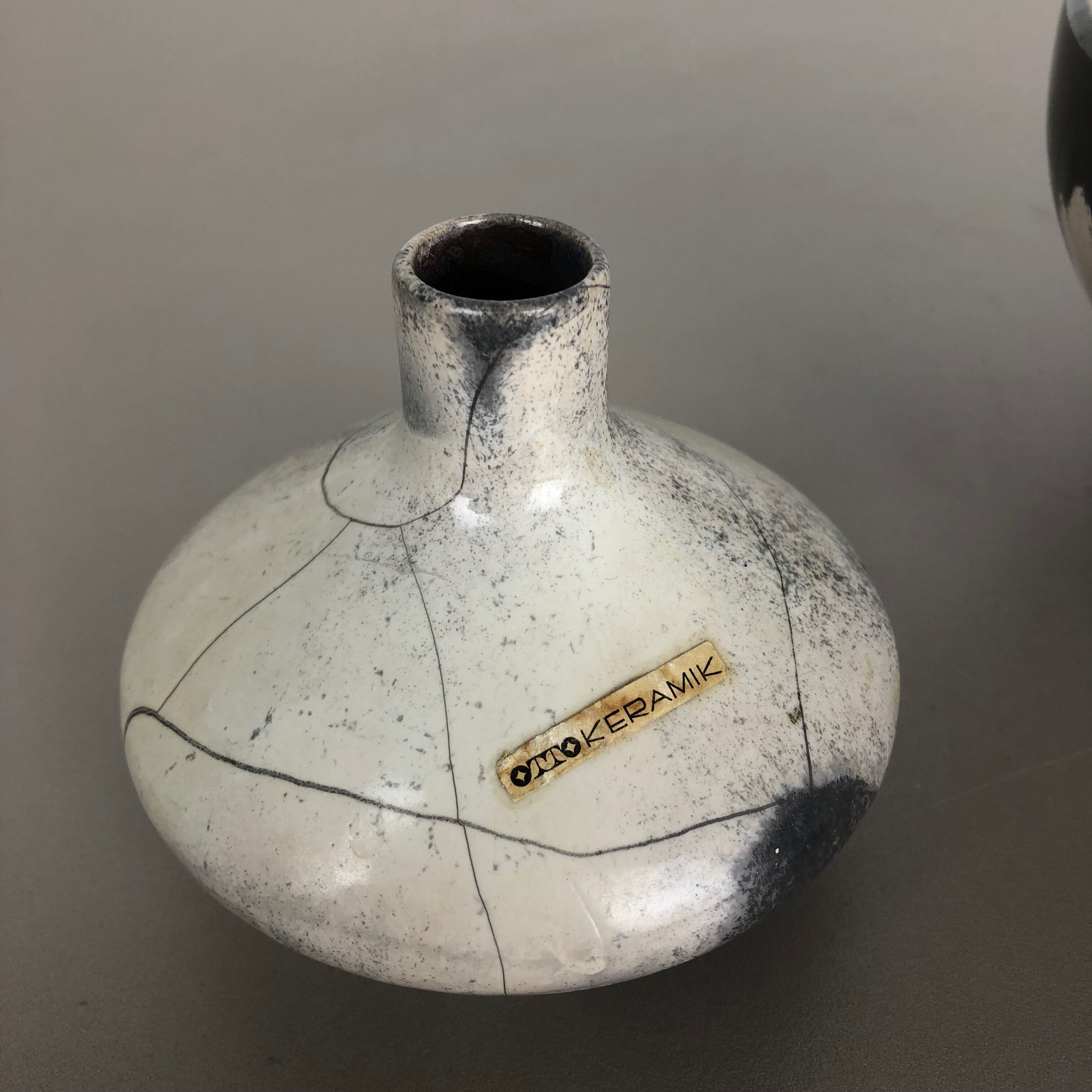 Set of 3 grey ceramic studio pottery vase objects by Otto Keramik, Germany 1980s