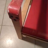 Wood and red leather armchair 60