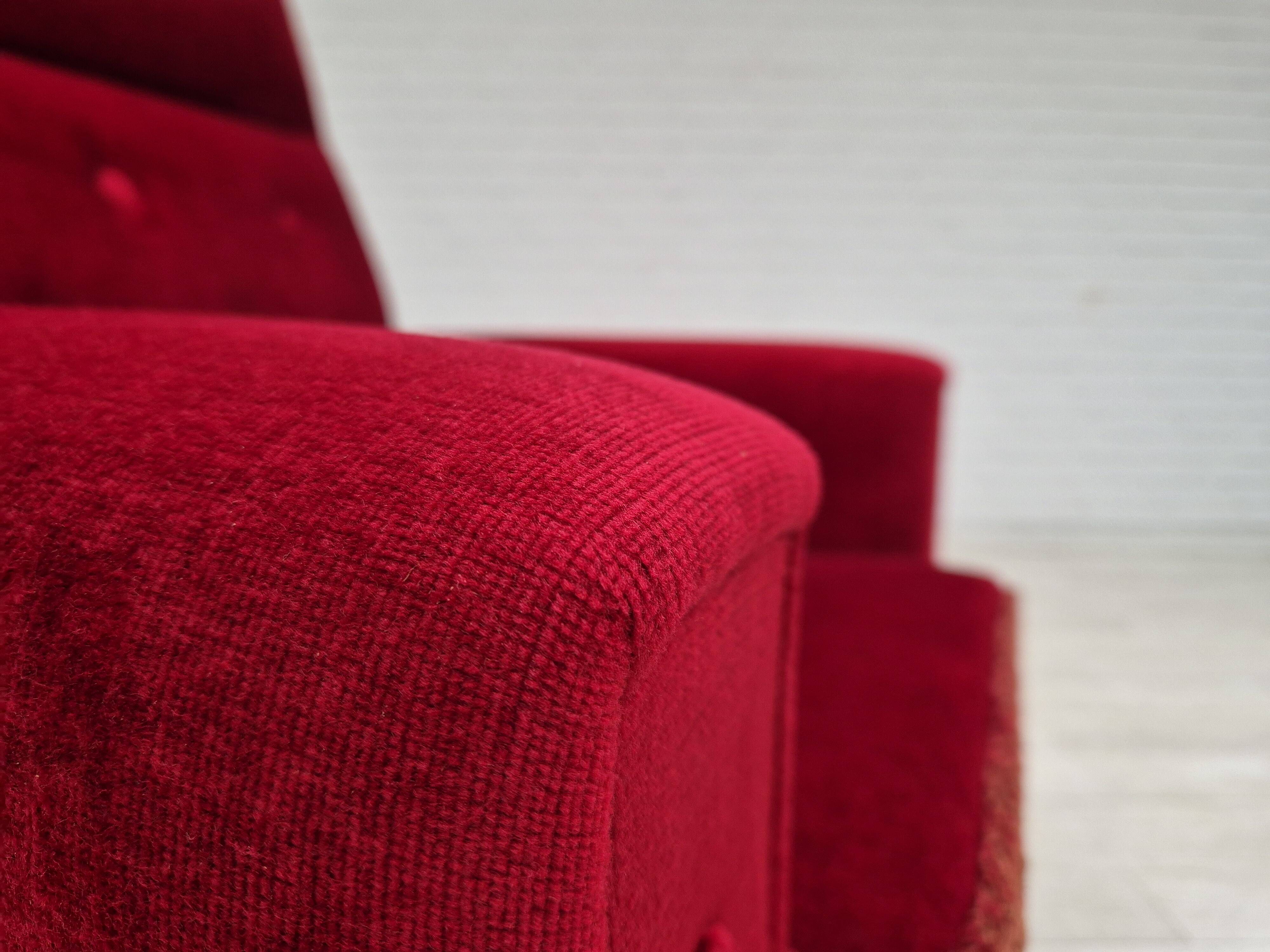 1970s, Danish highback armchair, original condition, red furniture velour.