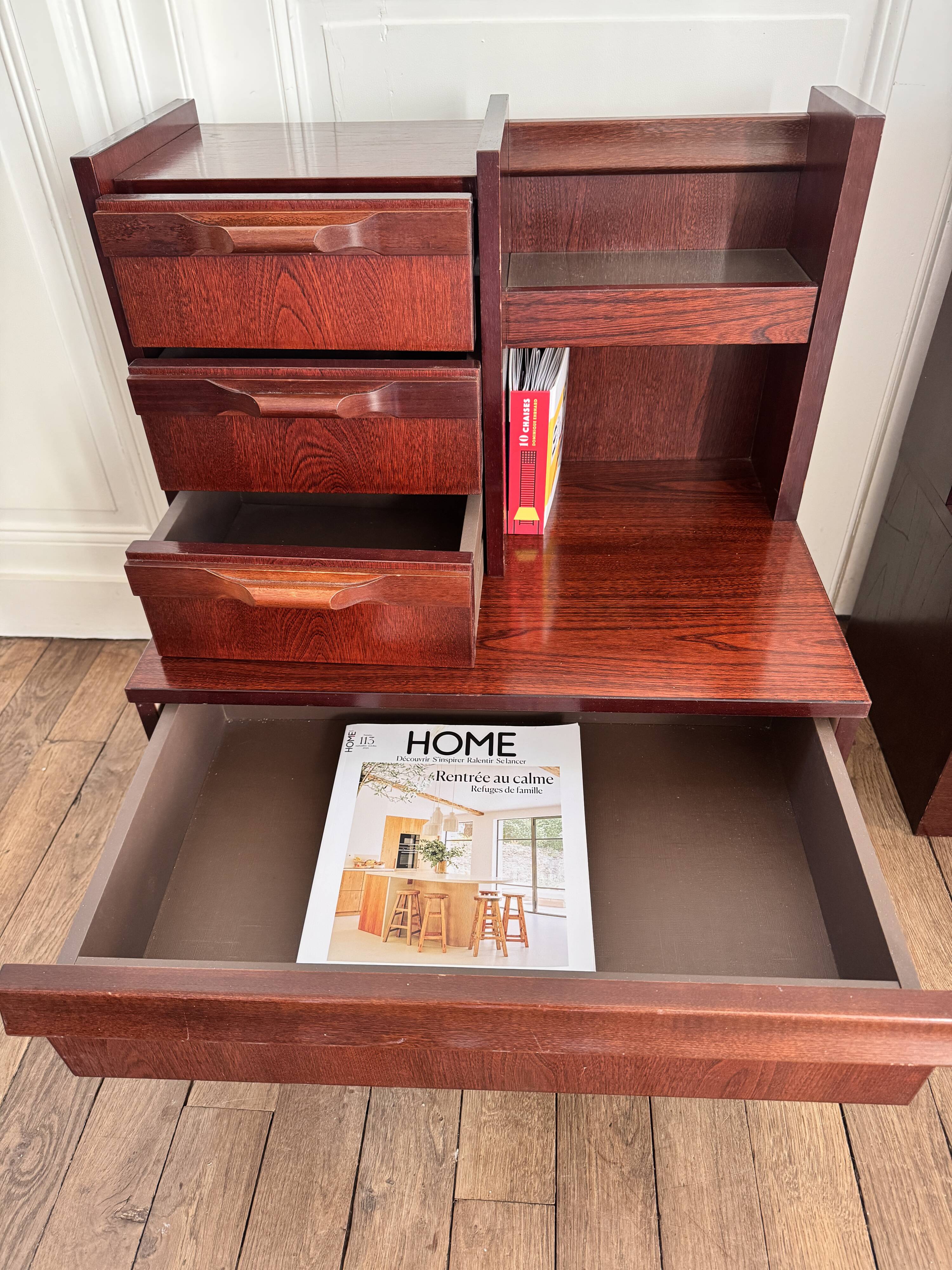 Paire de chevets mid century Roche Bobois vintage avec éclairage intégré