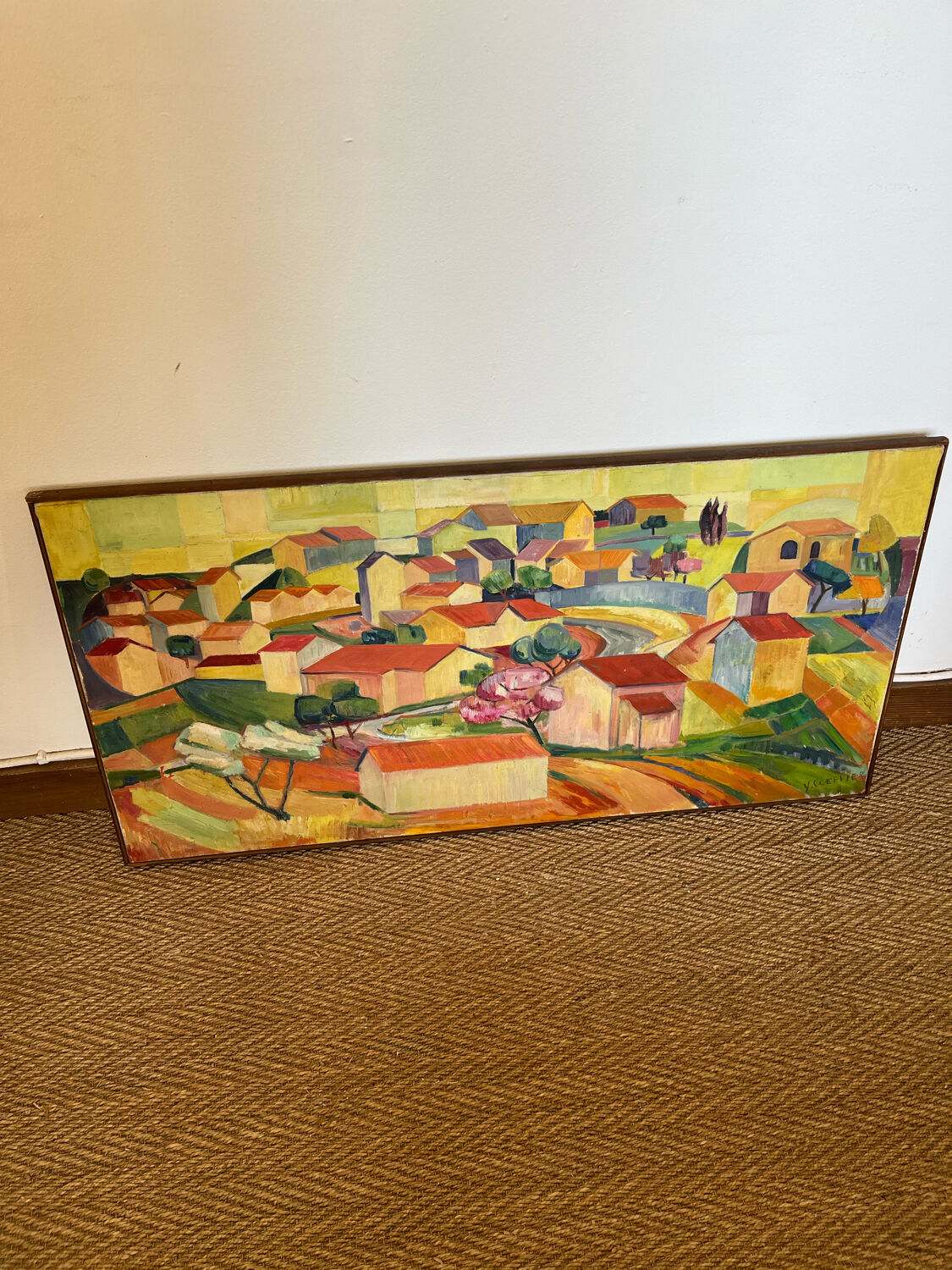 Contemporary painting cubist landscape on canvas
