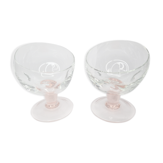 Pair of standing glass cups, 16 cm, pink