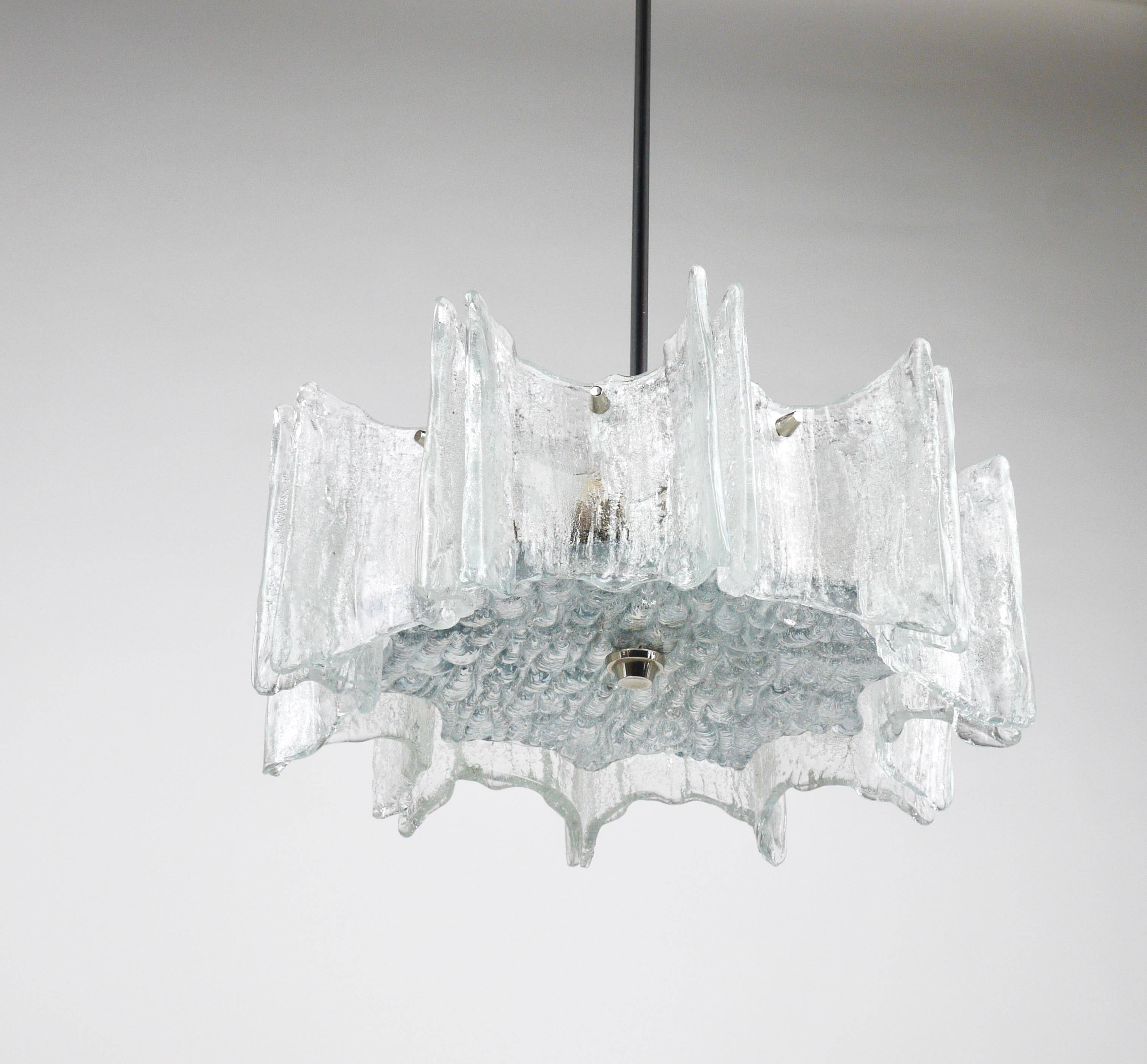 Frosted glass star chandelier J.T. Kalmar Vienna, Austria, 1960s