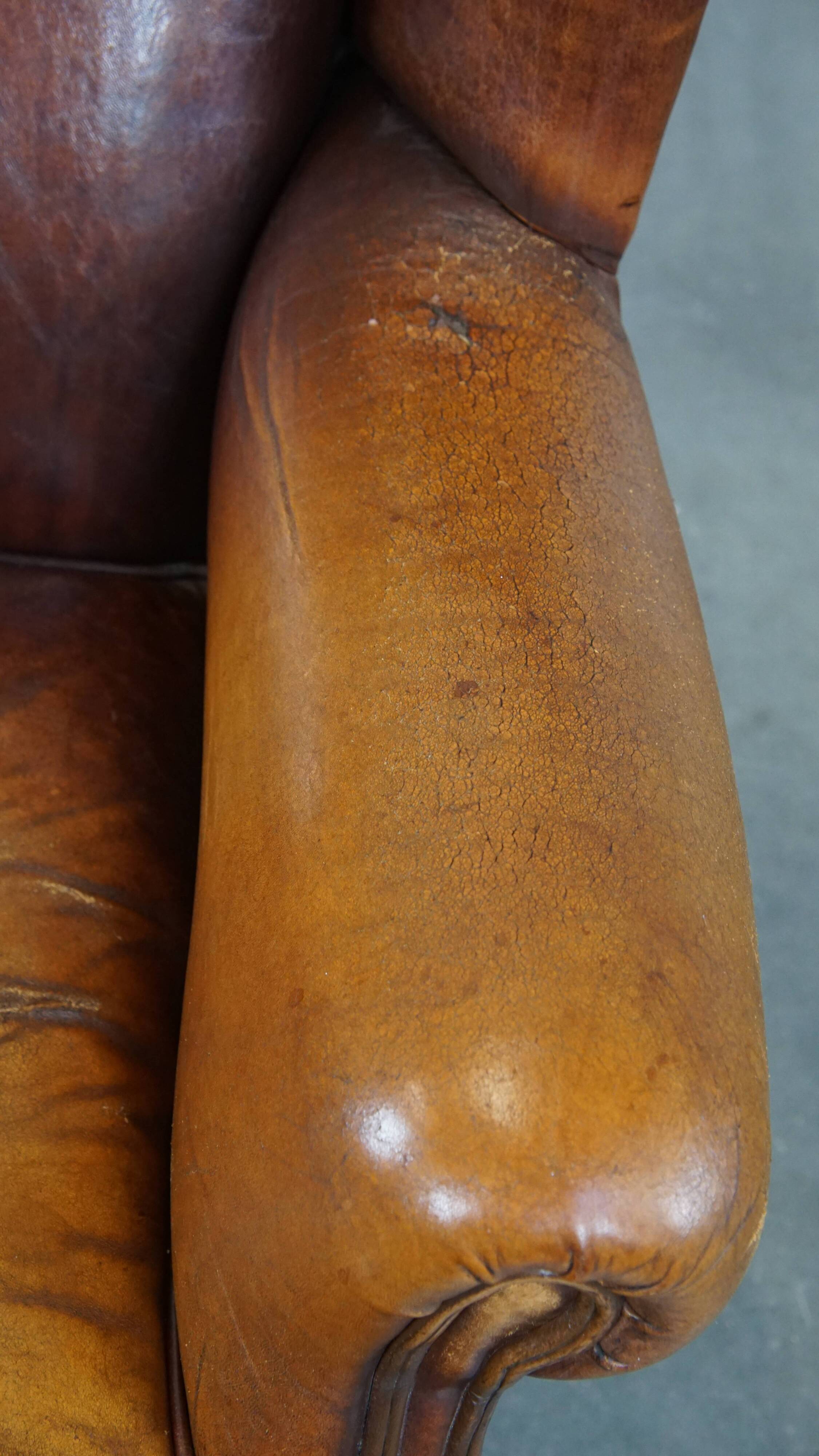 Vintage Sheepskin Leather Wingback Chair