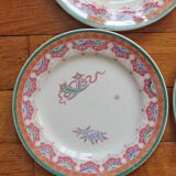 4 polychrome ironstone dessert plates, "Chinese" model, U&C Sarreguemines