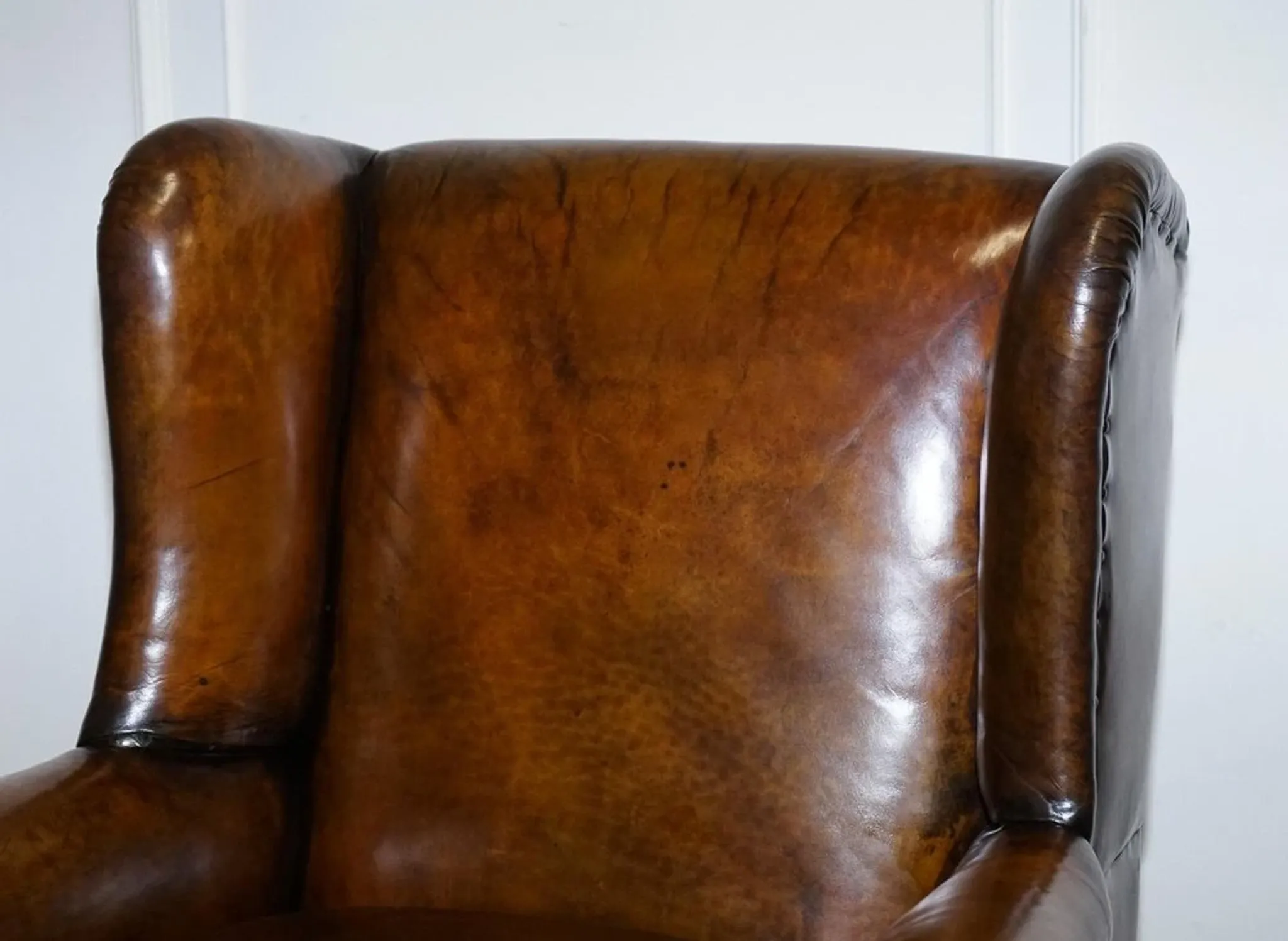 Victorian Hand-Dyed Brown Leather Reading Chair