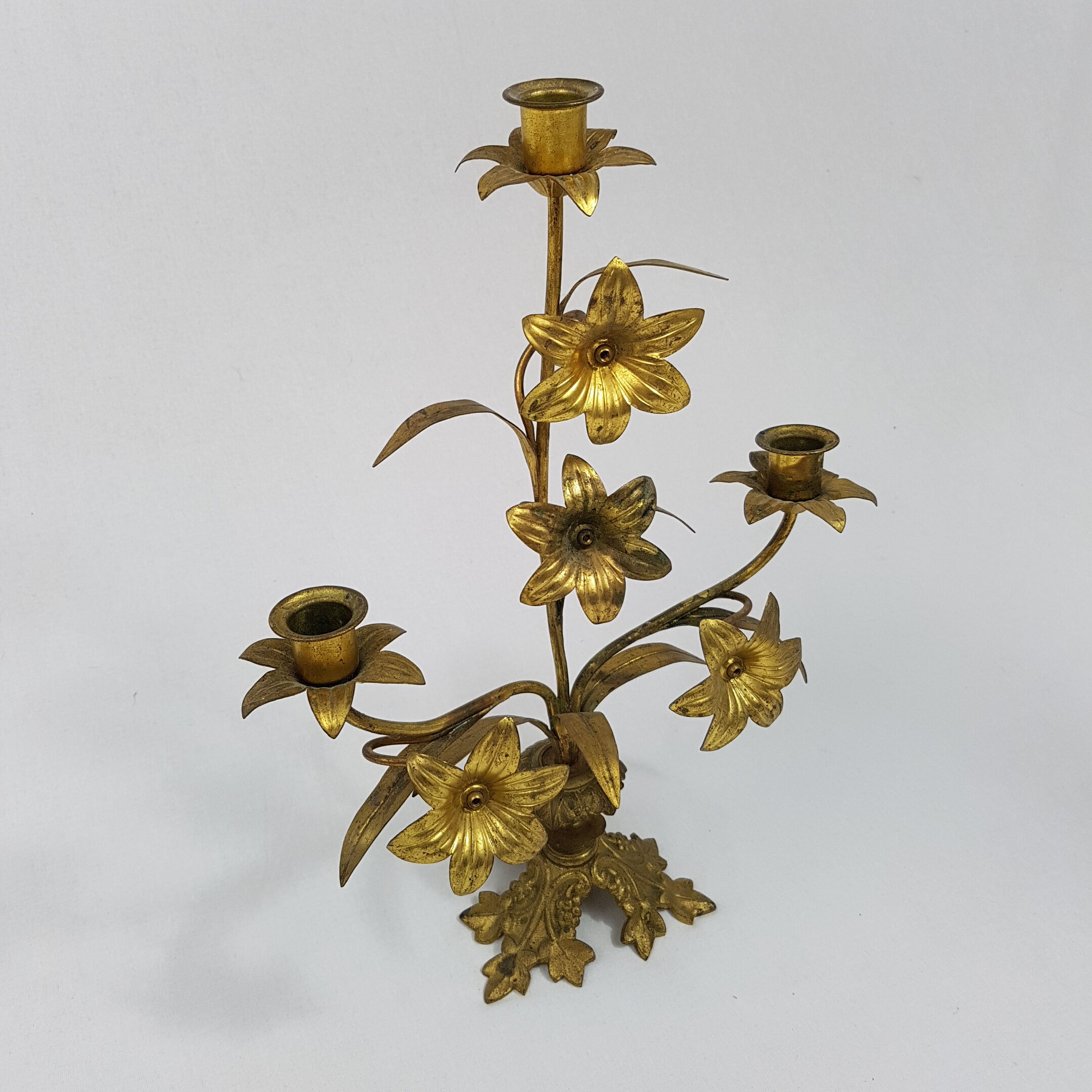 Candlestick church in bronze gold flower pattern floral lily flower