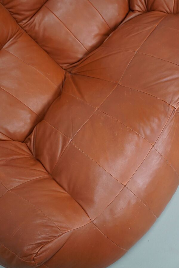 Pouf / Canapé 2 places en cuir patchwork vintage