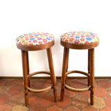 Pair of vintage wooden stools - vintage flower