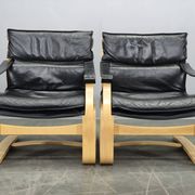 Pair of Leather Lounge Chairs by Åke Fribytter for Nelo Kroken 1960s