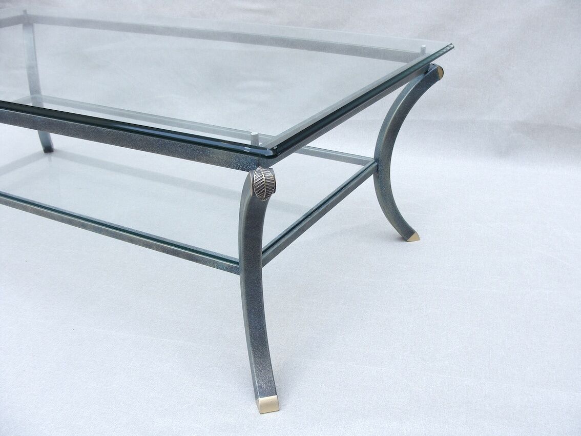 Vintage coffee table, metal and glass, Pierre Vandel