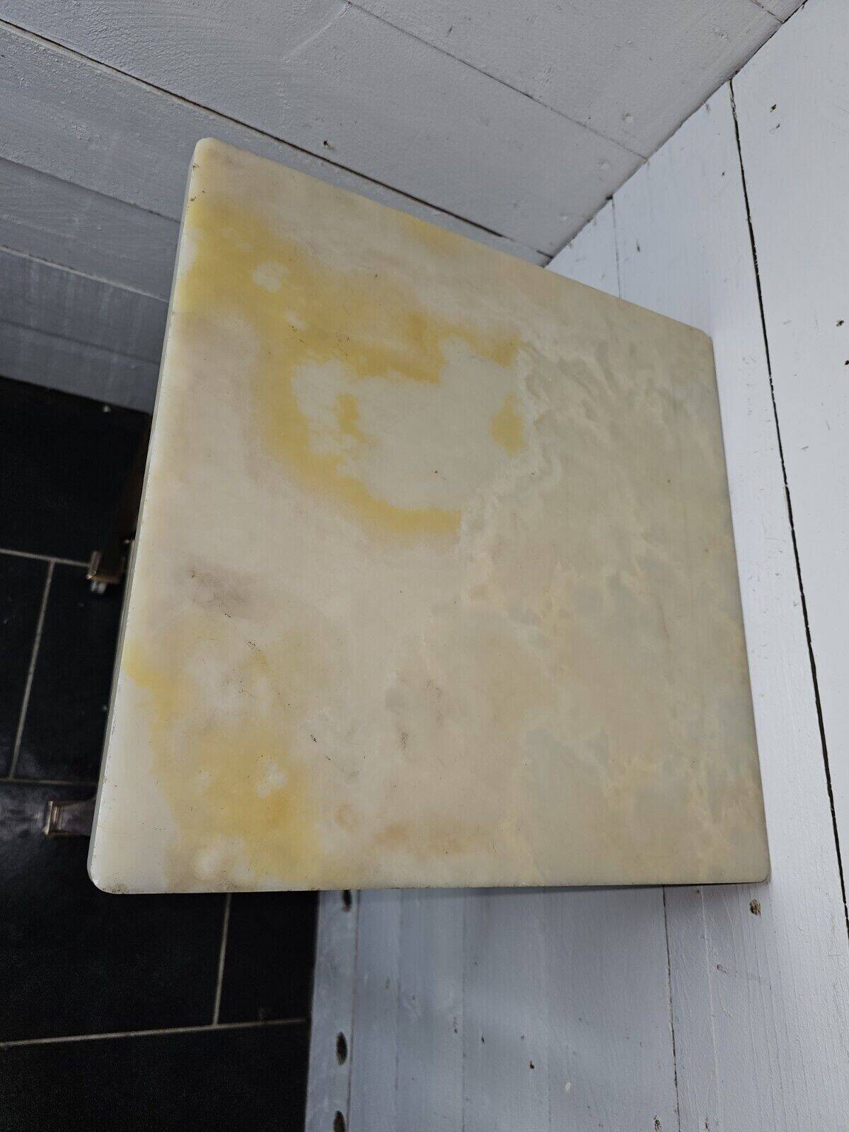 Bedside table in patinated iron, brass and marble tops