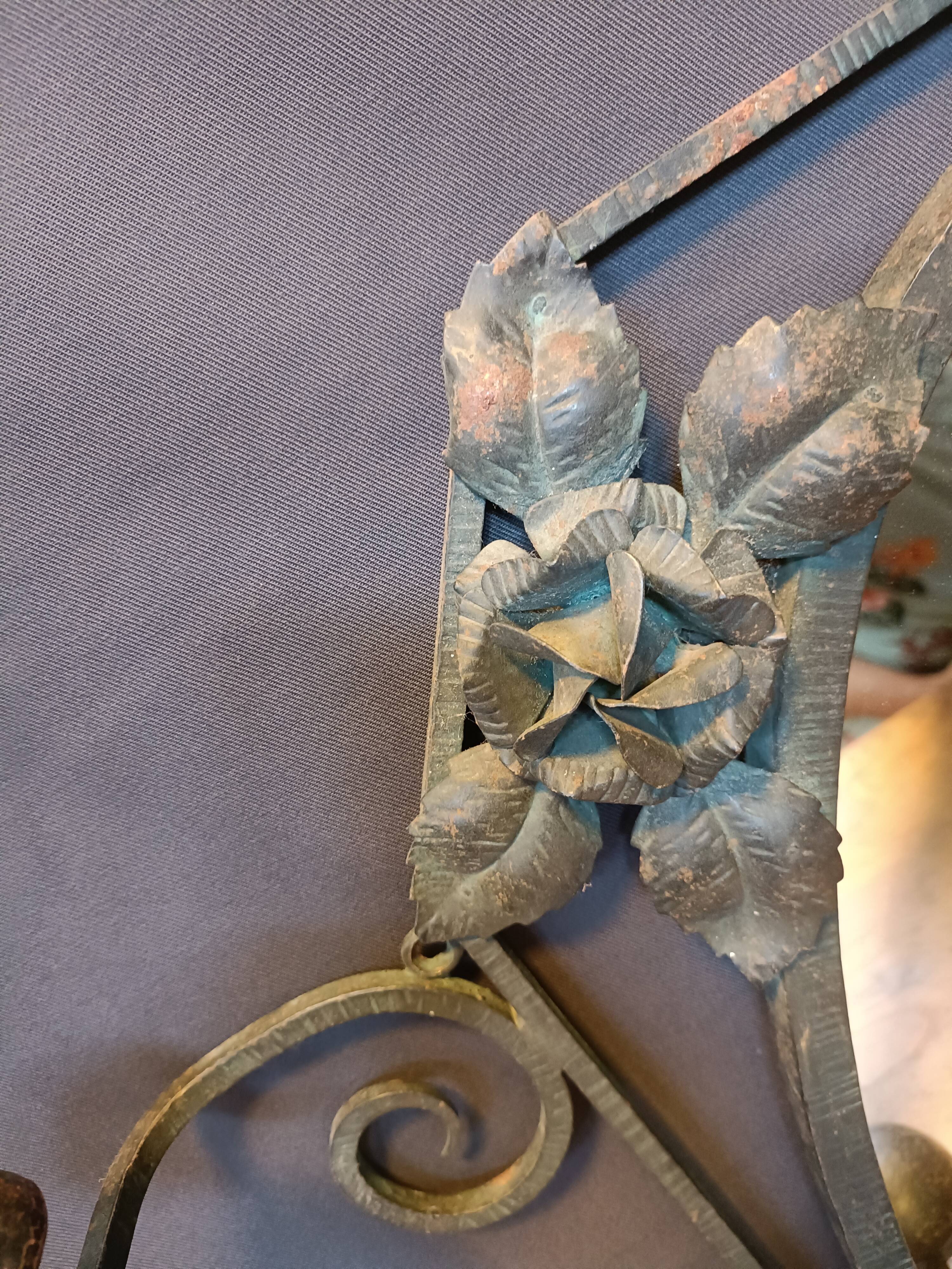 Art deco wrought iron wall coat rack