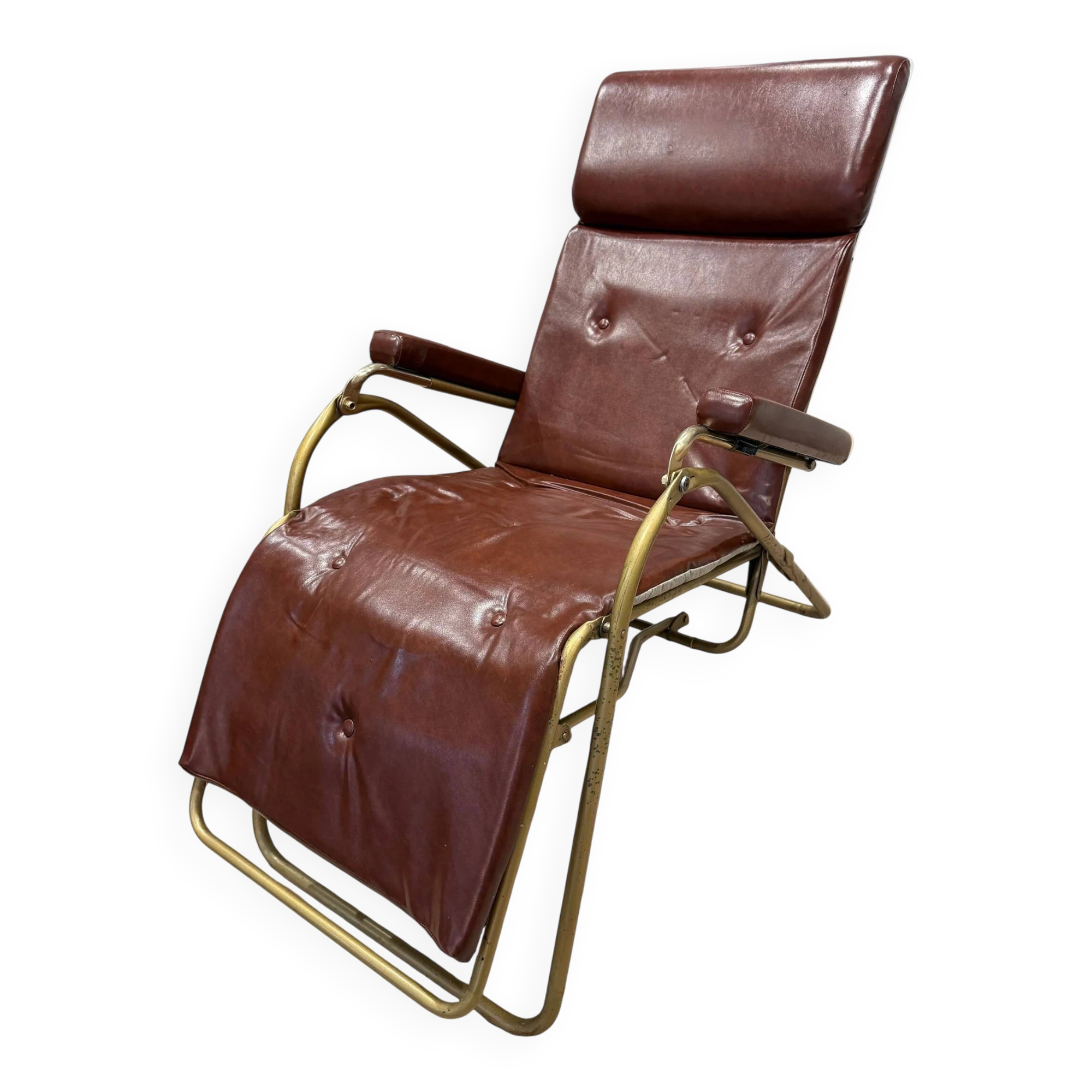 Reclining armchair in brown leather with tubular frame – Italy – 1960s/1970s