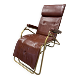 Reclining armchair in brown leather with tubular frame – Italy – 1960s/1970s