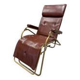 Fauteuil relax inclinable lama en cuir marron et structure tubulaire – italie – années 1960/1970