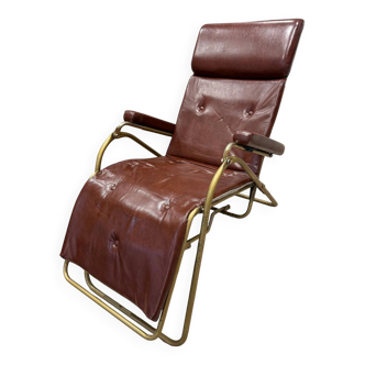 Reclining armchair lama in brown leather with tubular frame – italy – 1960s/1970s
