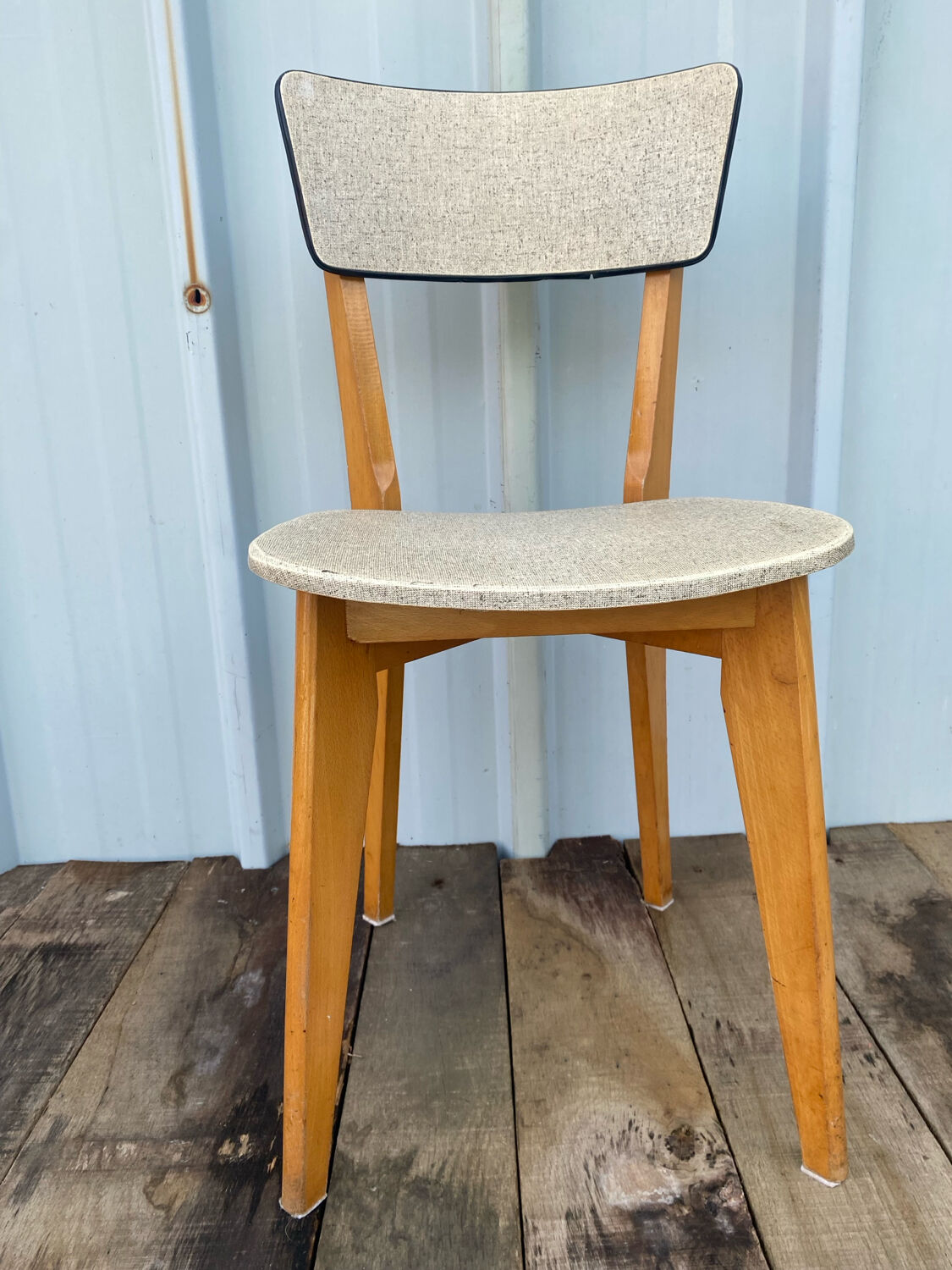 Antique Scandinavian Wooden Chair + Vintage Grey Vinyl Seat & Backrest