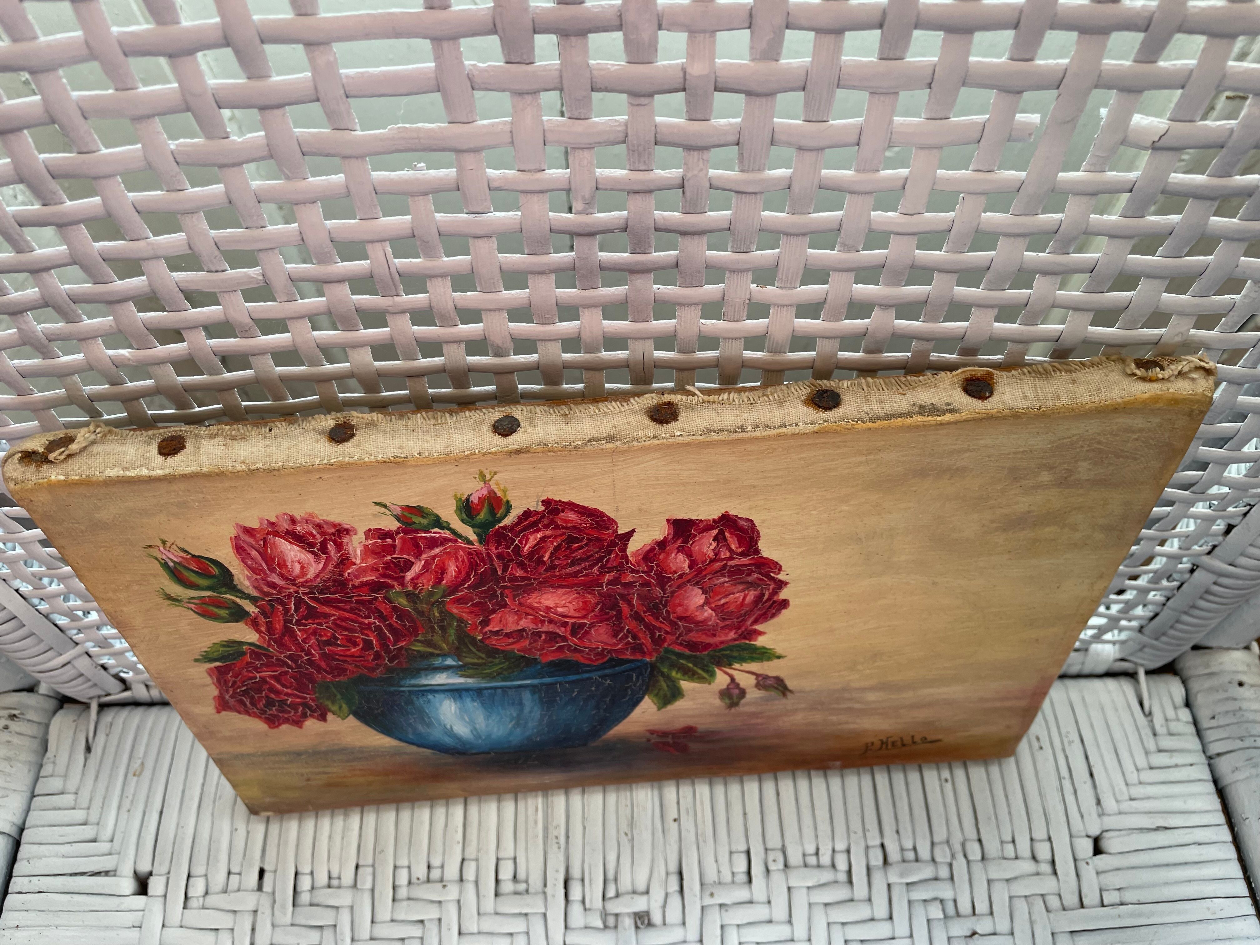 Oil on canvas bouquet of roses signed P. HELLO