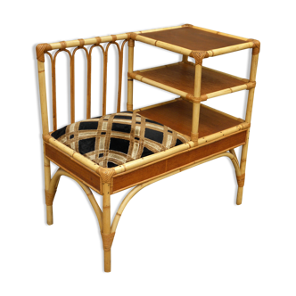 Rattan telephone bench from the 70s