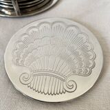 Silver coaster and holder, shell, 80s