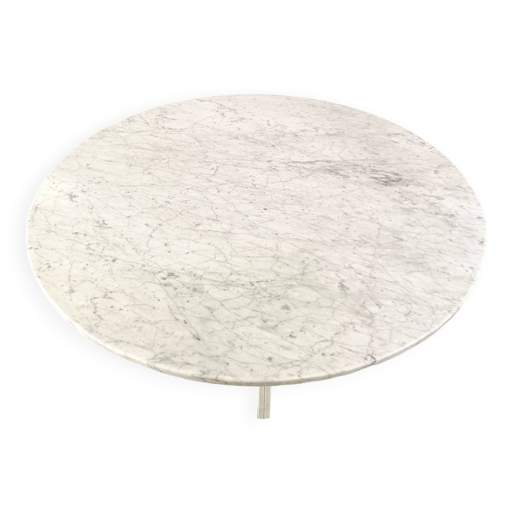 Vintage round White marble dining table 1970s