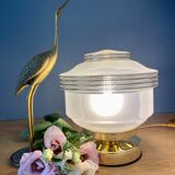 Table lamp vintage art deco globe in white frosted glass with golden edging