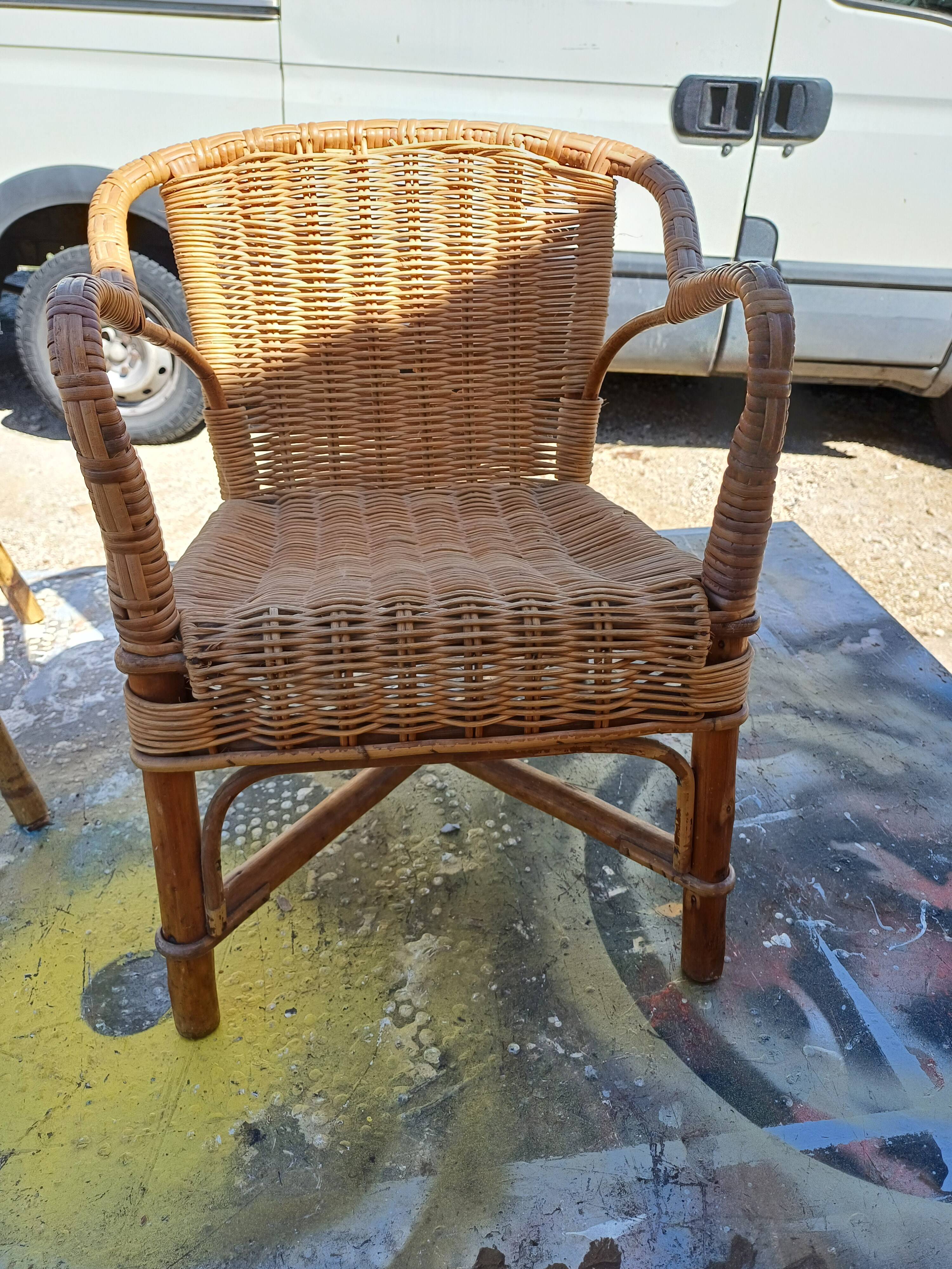 Vintage Bamboo and Rattan Children's Table + Armchair