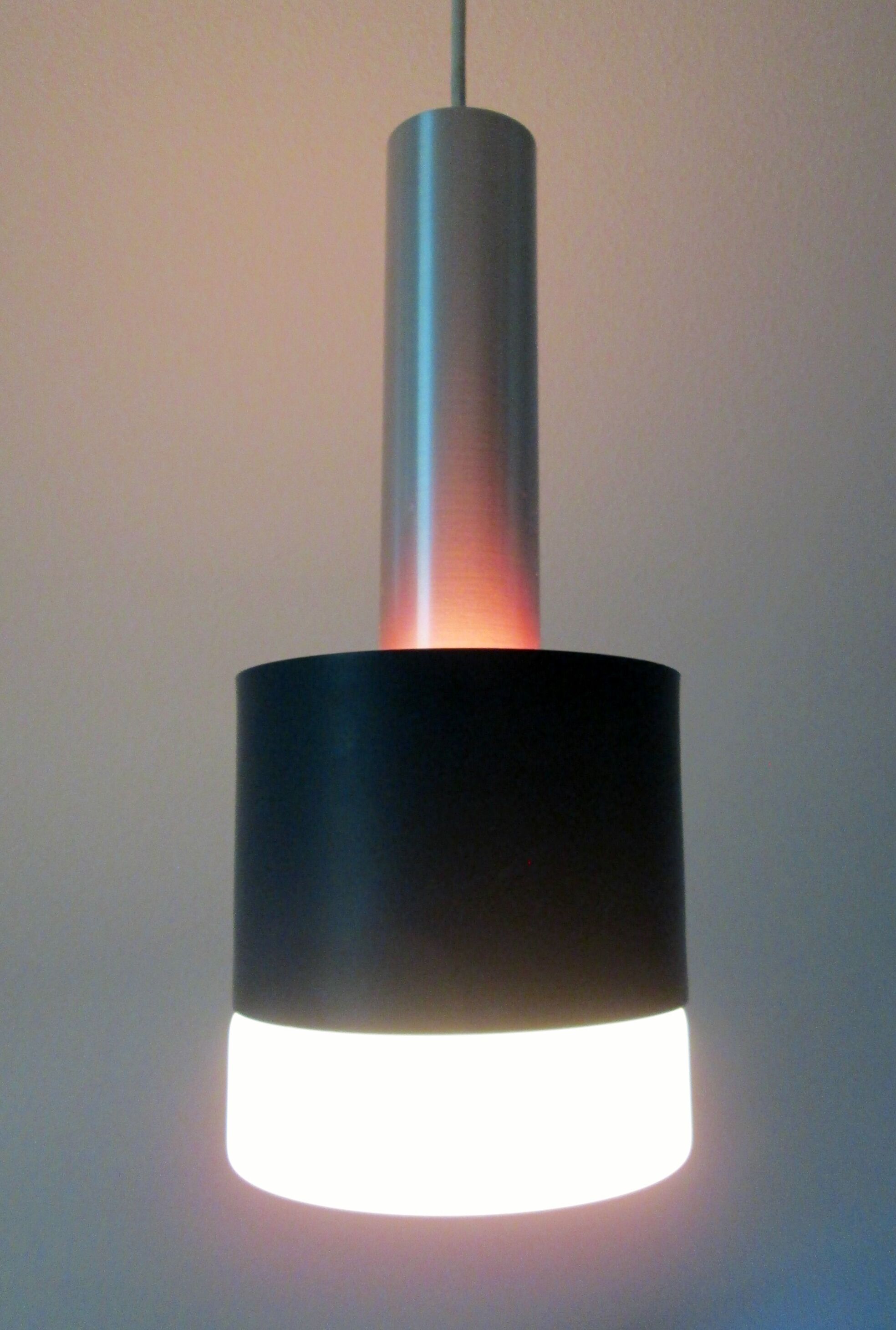 Danish Mid-century vintage hanging ceiling lamp classic lines, white opaline shade