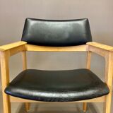 Black leather armchair scandinavian design 1950