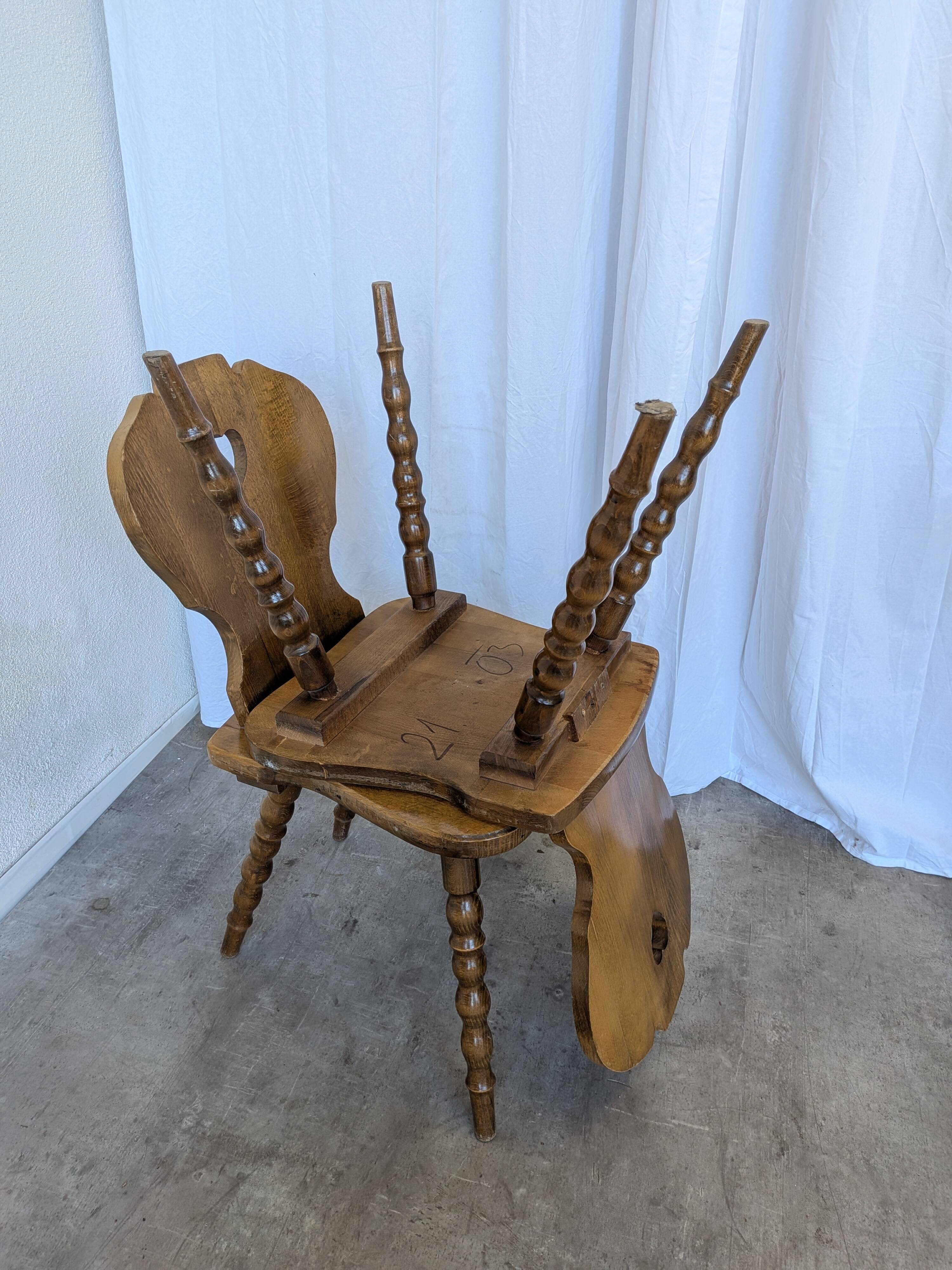 Set of 6 Vintage Tyrolean Heart Cutout Wooden Dining Chairs / Darker Brown