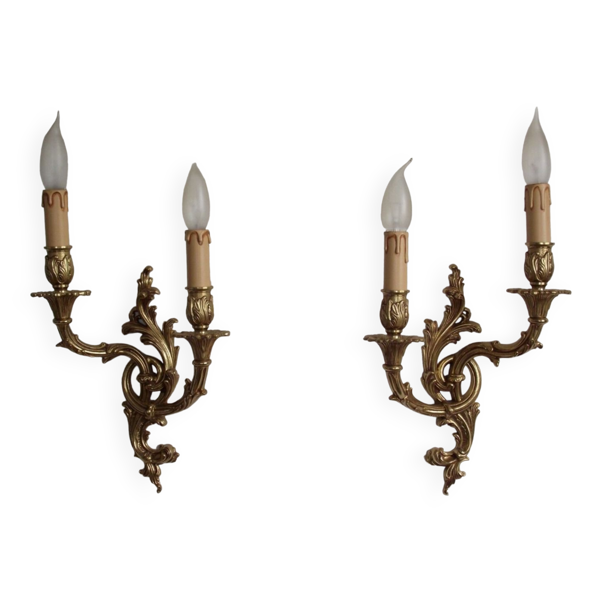 Pair of bronze double wall lights