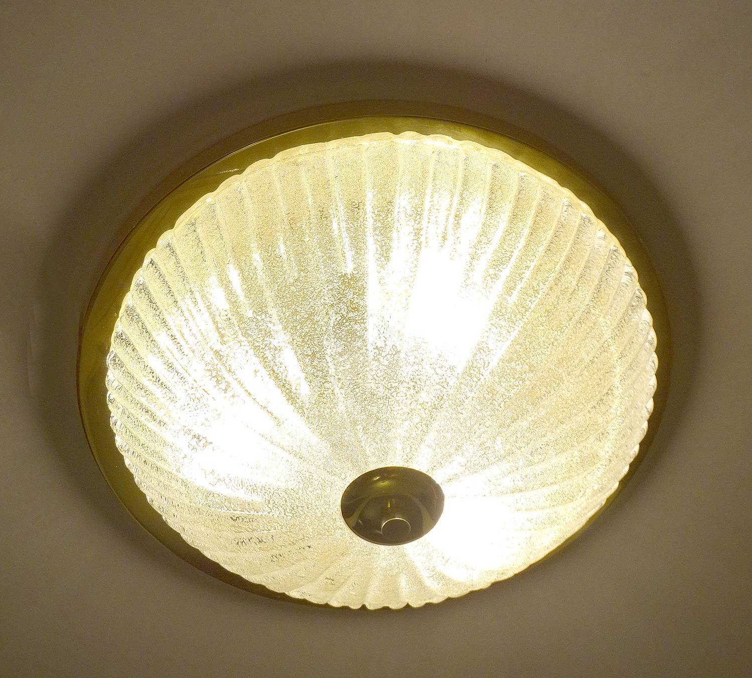 Large vintage ceiling lamp, glass and brass 60s