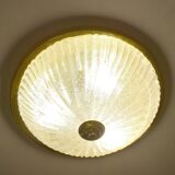 Large vintage ceiling lamp, glass and brass 60s