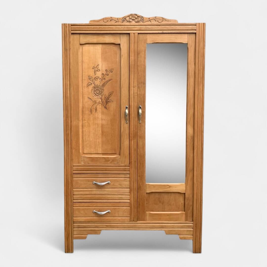 Parisian art deco hotel wardrobe in solid raw oak 1930