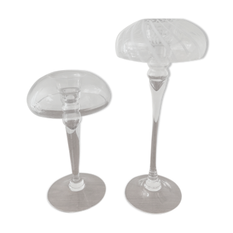 Pair of candle holders in glass paste