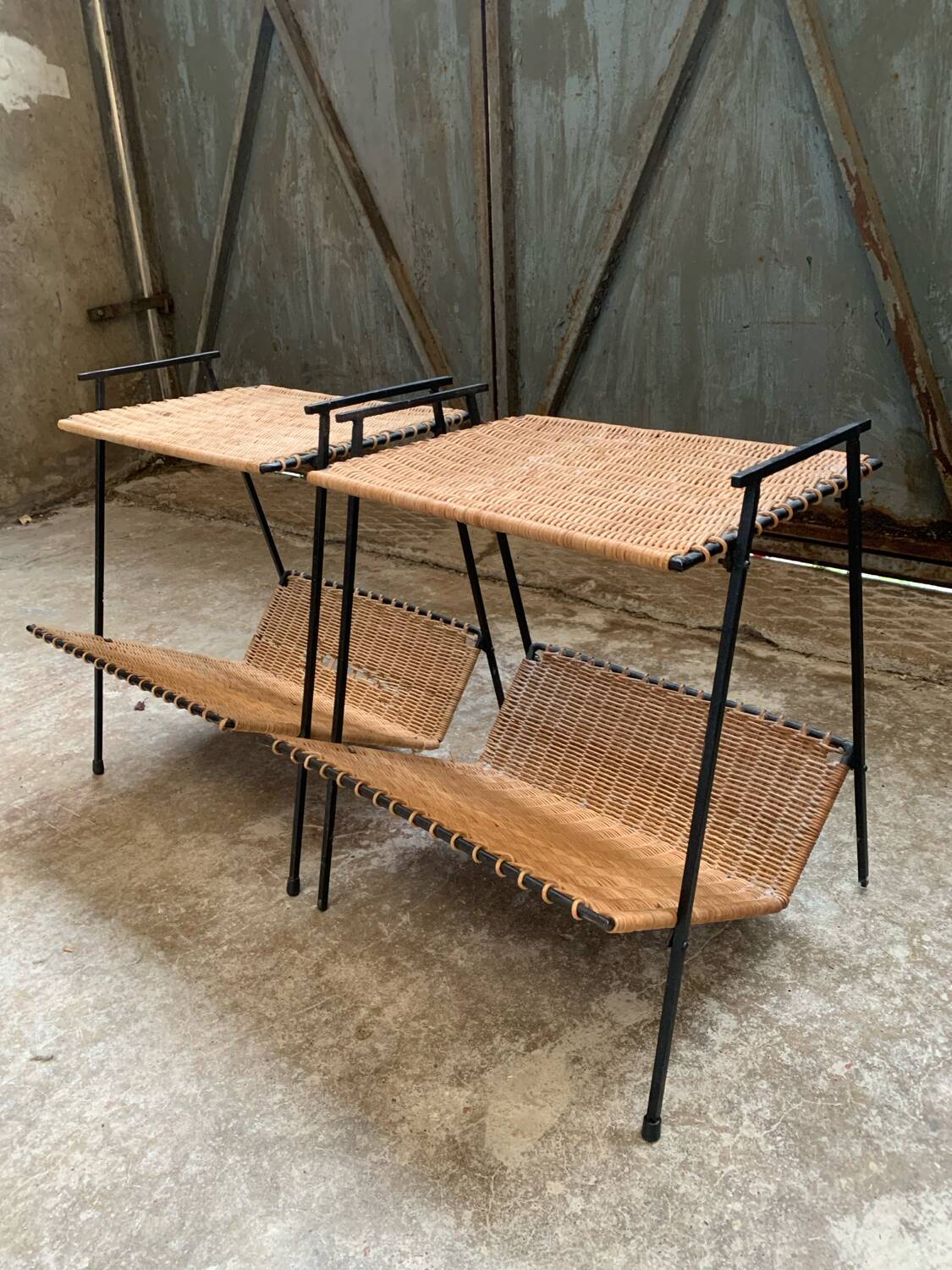 Pair of Raoul Guys Wicker Magazine Racks Circa 195