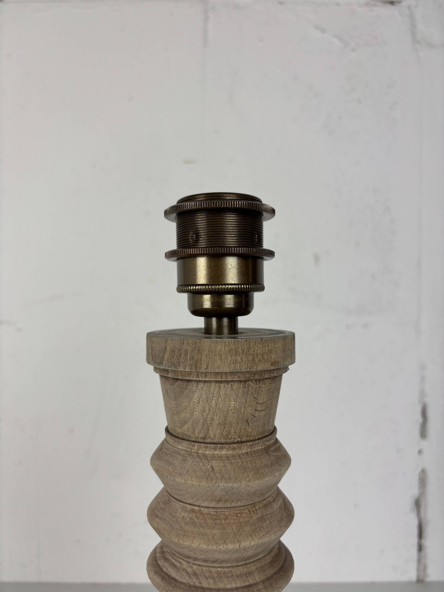 Wabi sabi brutalist wood turned table lamp in the style of Charles Dudouyt